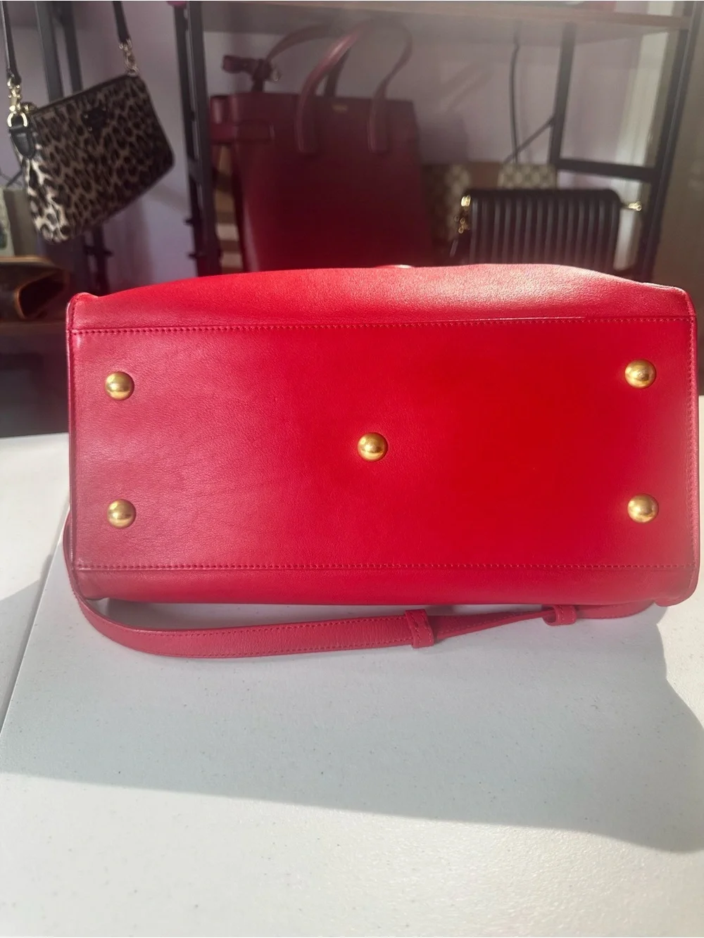 Saint Laurent Red Leather Cabas Y Medium Tote with Gold-Tone Hardware - Picture 5 of 15